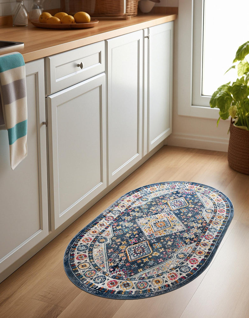 Prague Tapestry Collection Area Rug - Sumava Oval Blue lifestyle 74