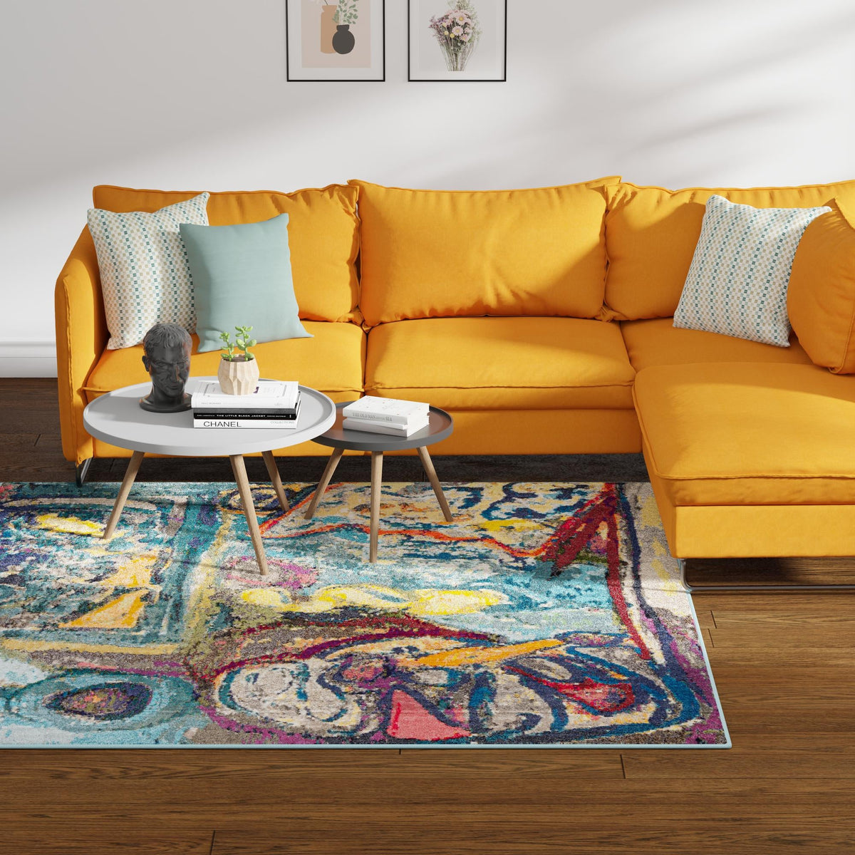 Autumnal Tapestry Collection Area Rug - Harvestville Square Multi lifestyle 77