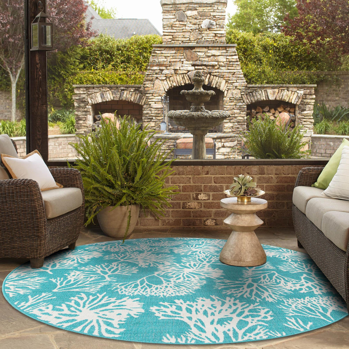 Seaside Haven Rugs Collection Area Rug - Seaside Round Teal lifestyle 75
