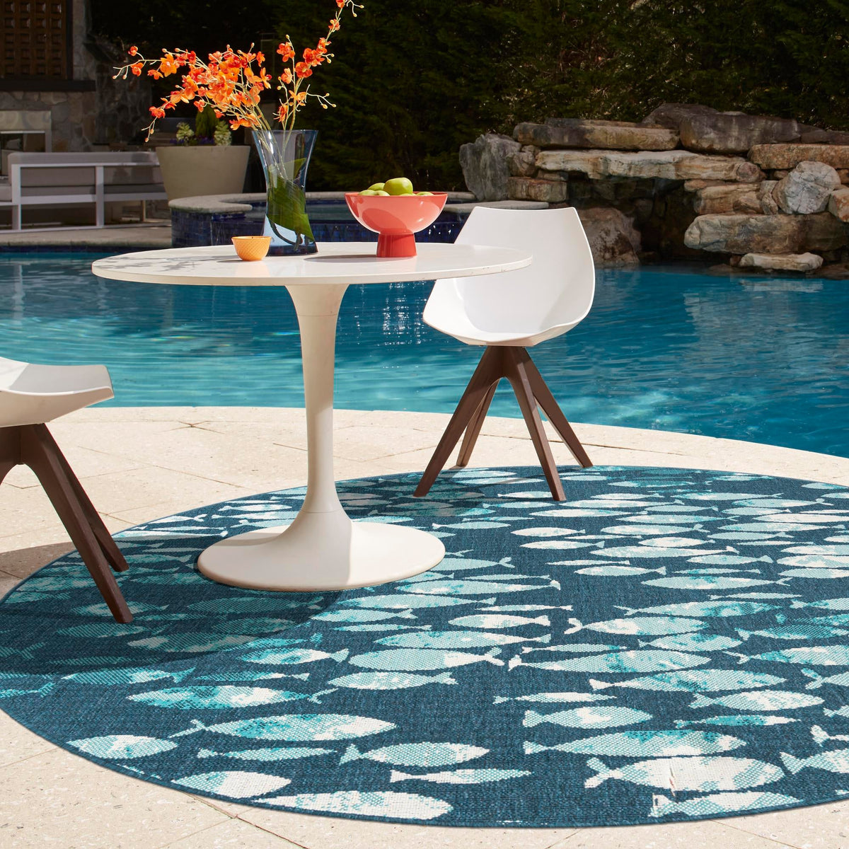 Seaside Haven Rugs Collection Area Rug - Wavecrest Round Blue lifestyle 75