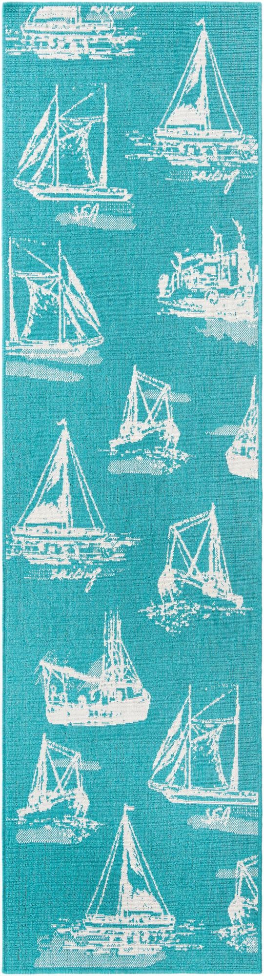 Seaside Haven Rugs Collection Area Rug - Beachcomber Runner Teal lifestyle 16