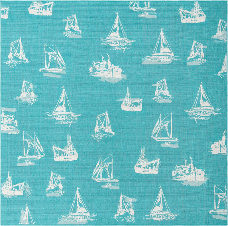 Seaside Haven Rugs Collection Area Rug - Beachcomber Square Teal lifestyle 17
