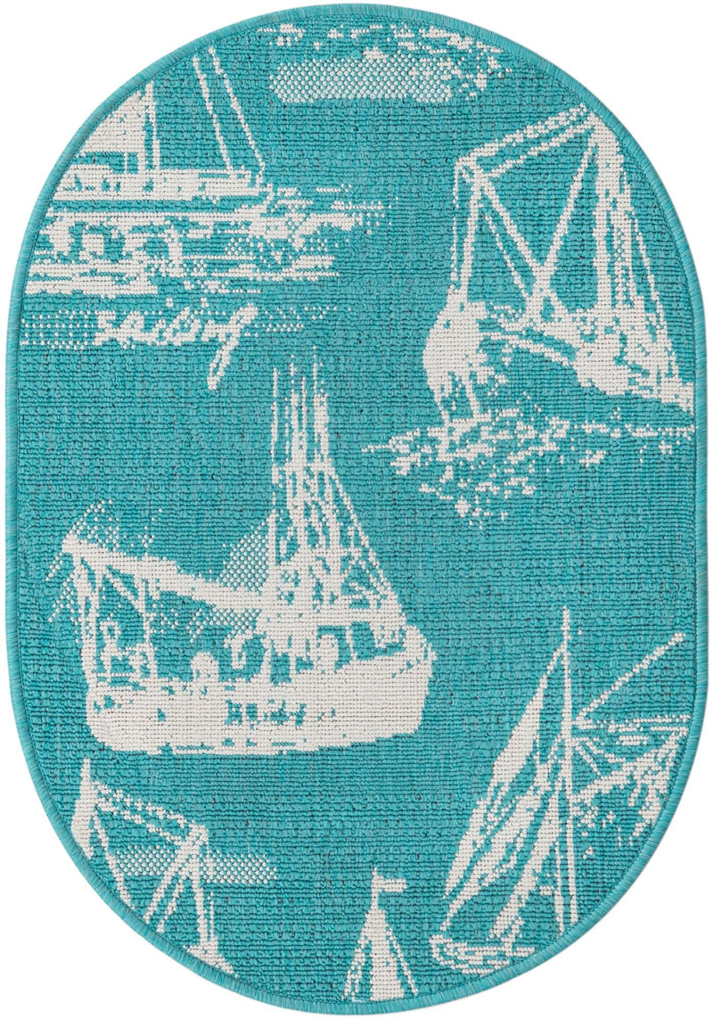 Seaside Haven Rugs Collection Area Rug - Beachcomber Oval Teal lifestyle 18
