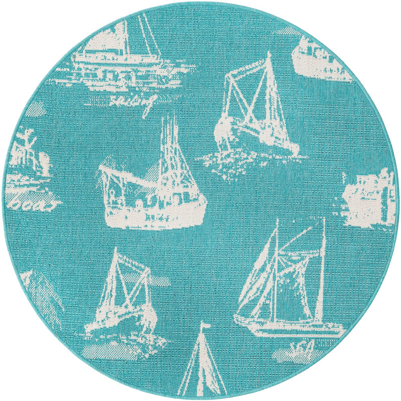 Seaside Haven Rugs Collection Area Rug - Beachcomber Round Teal lifestyle 19