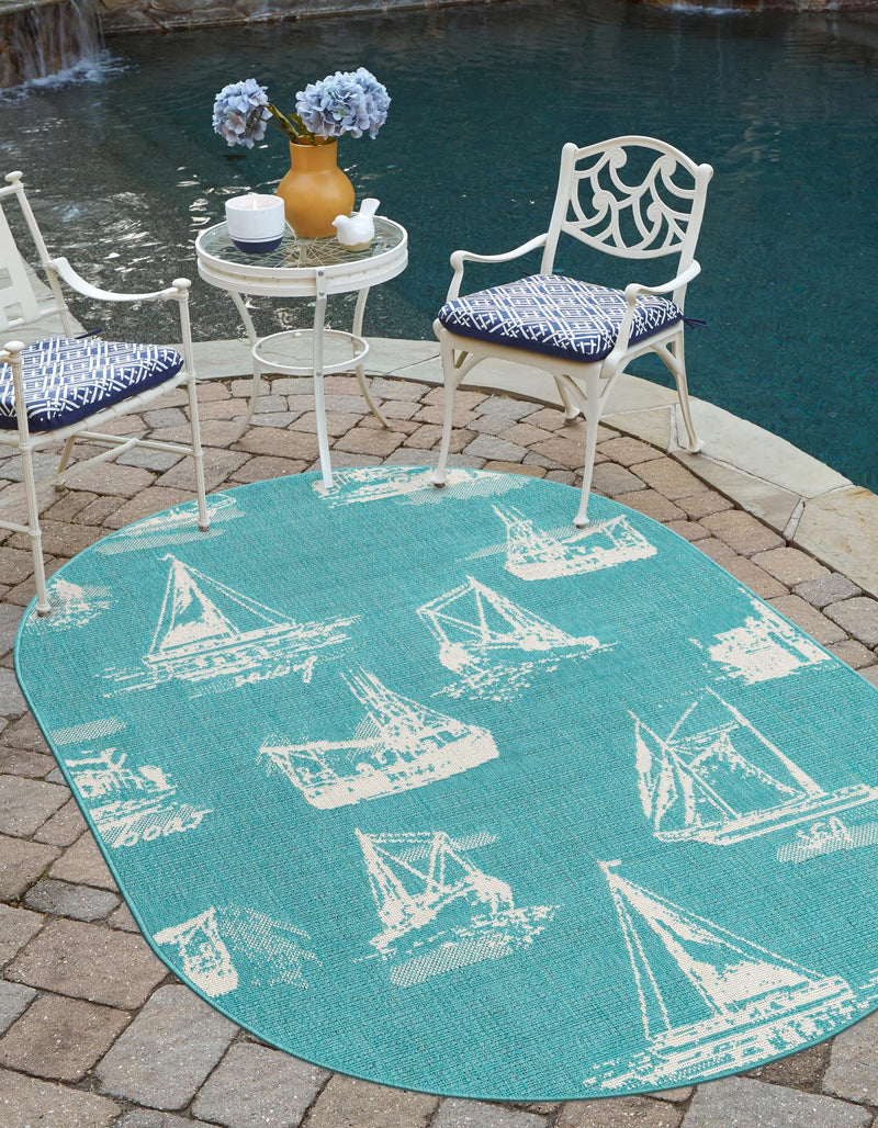 Seaside Haven Rugs Collection Area Rug - Beachcomber Oval Teal lifestyle 22