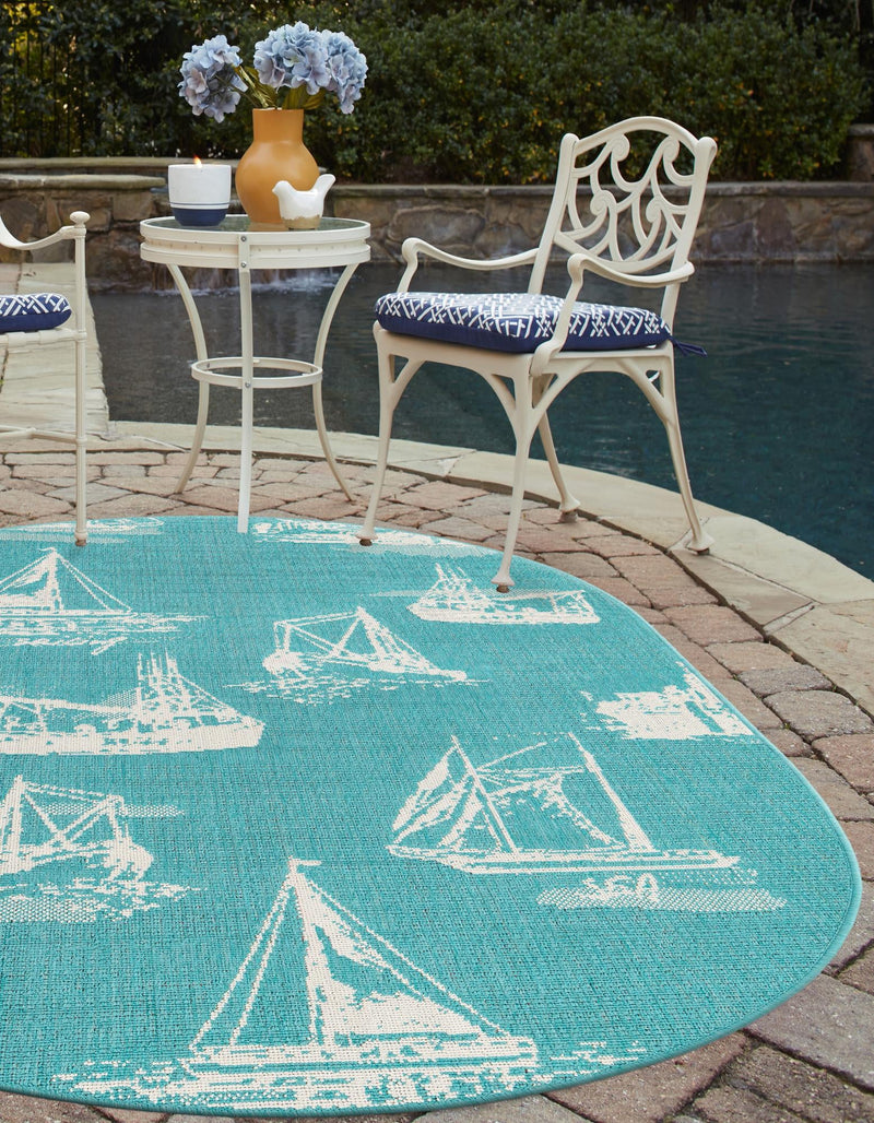 Seaside Haven Rugs Collection Area Rug - Beachcomber Oval Teal lifestyle 26