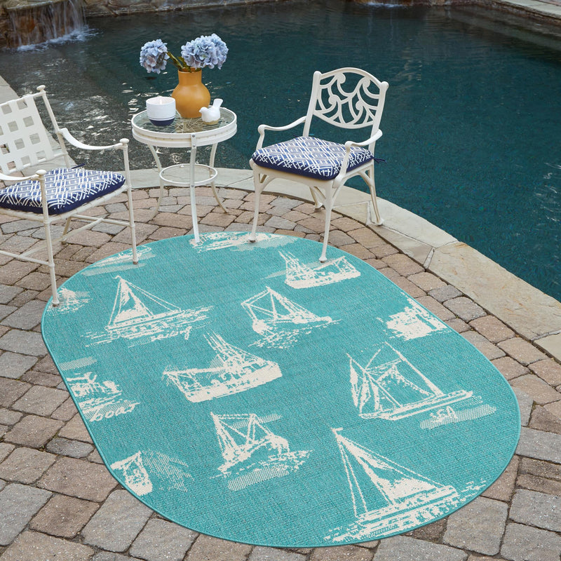 Seaside Haven Rugs Collection Area Rug - Beachcomber Oval Teal lifestyle 70
