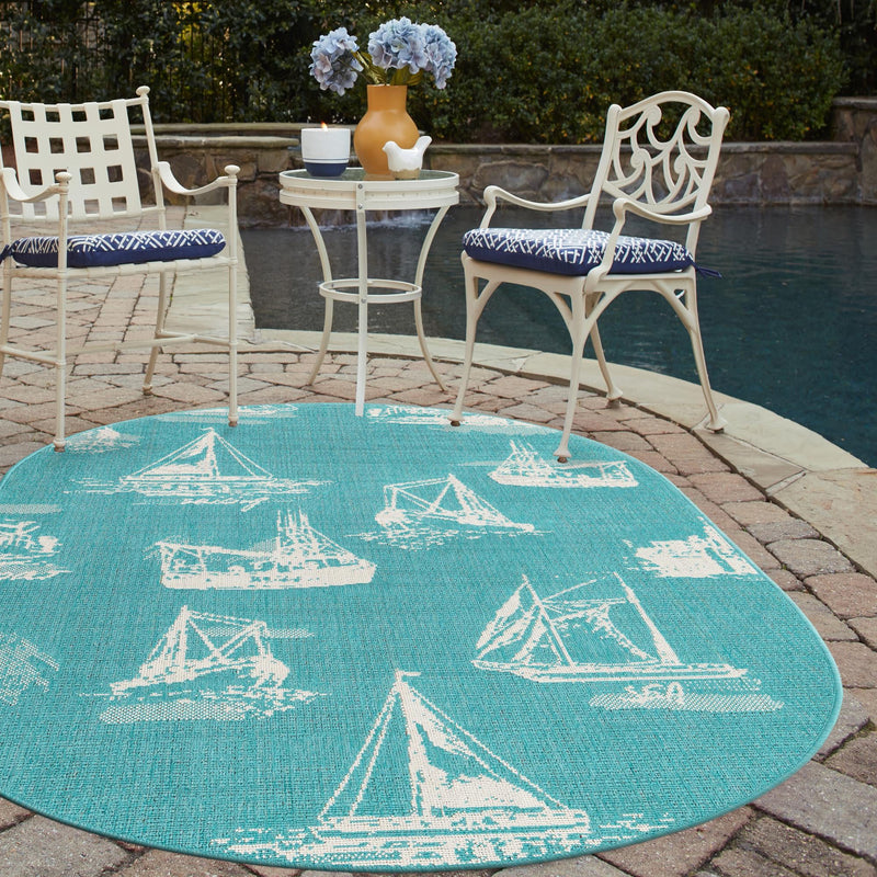 Seaside Haven Rugs Collection Area Rug - Beachcomber Oval Teal lifestyle 74