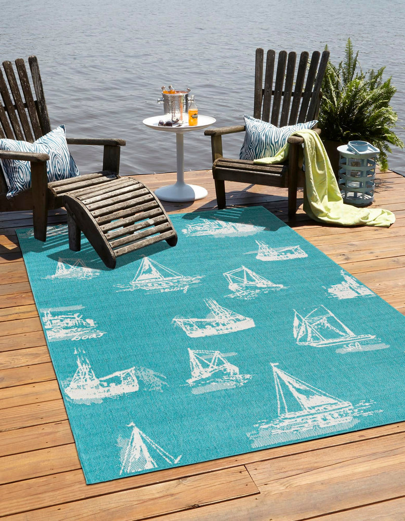 Seaside Haven Rugs Collection Area Rug - Beachcomber Rectangle Teal lifestyle 2