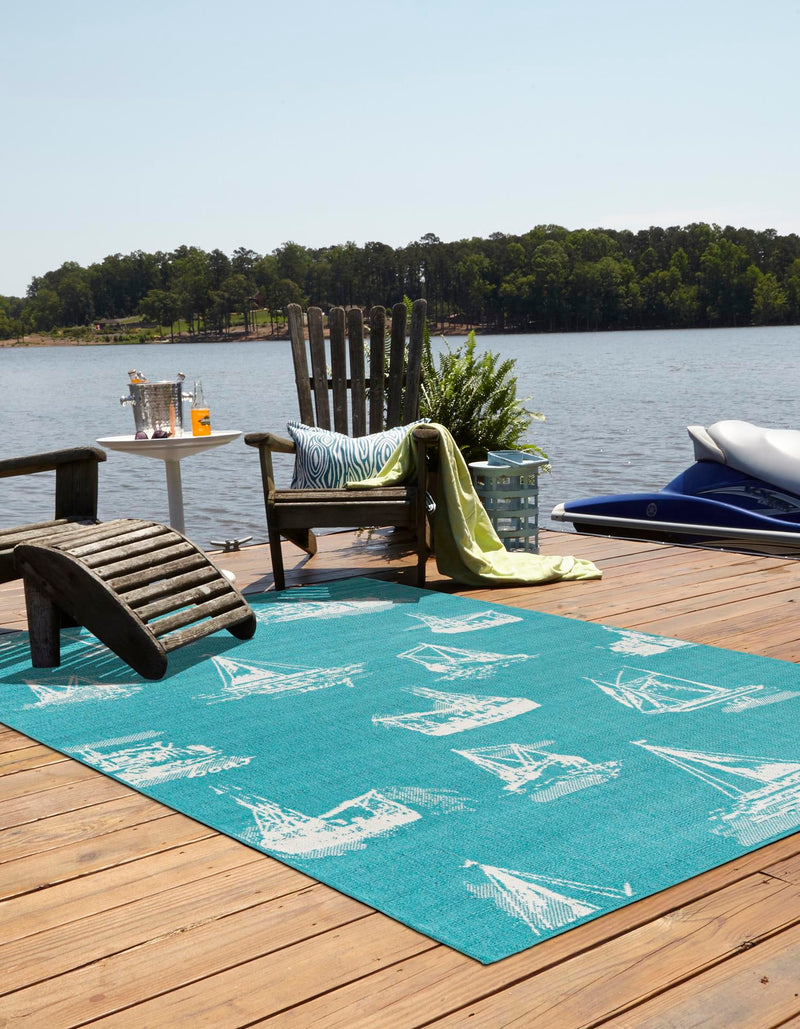 Seaside Haven Rugs Collection Area Rug - Beachcomber Rectangle Teal lifestyle 3