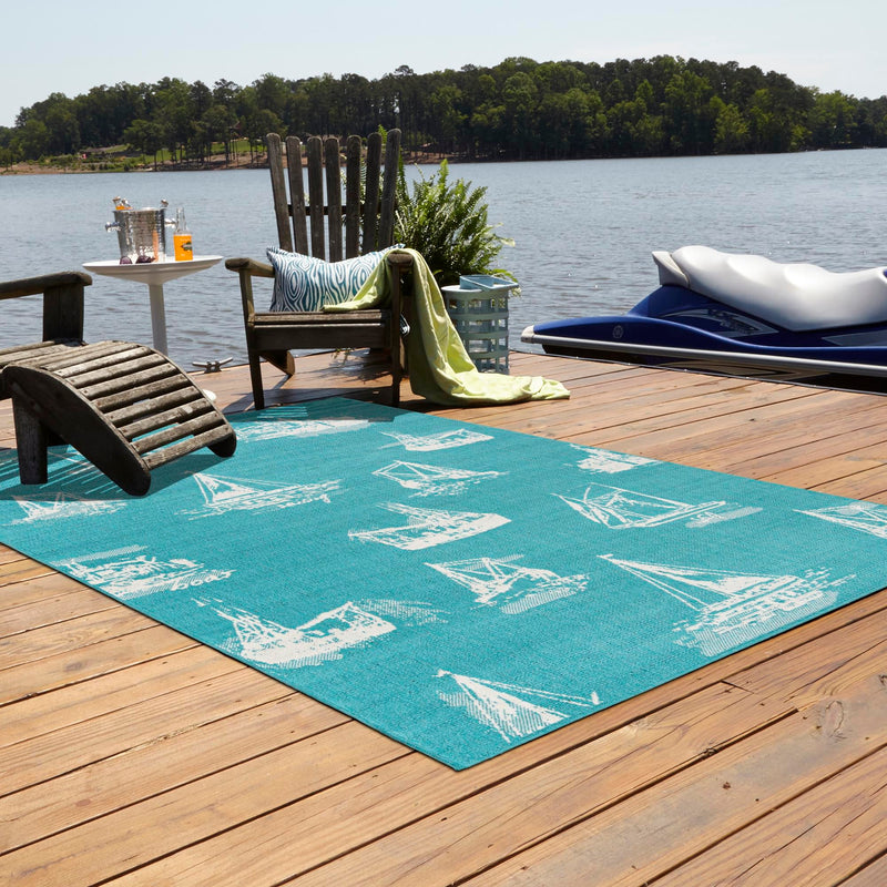 Seaside Haven Rugs Collection Area Rug - Beachcomber Rectangle Teal lifestyle 15