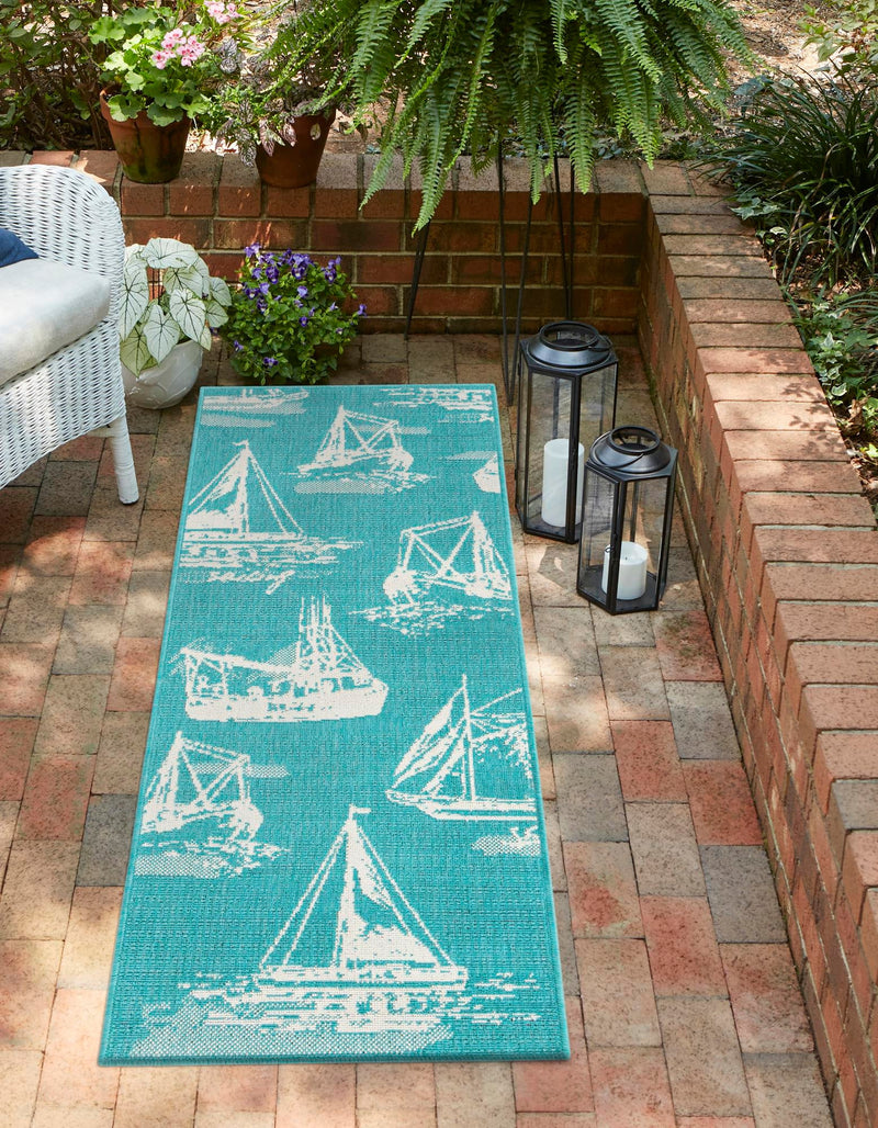 Seaside Haven Rugs Collection Area Rug - Beachcomber Runner Teal lifestyle 20