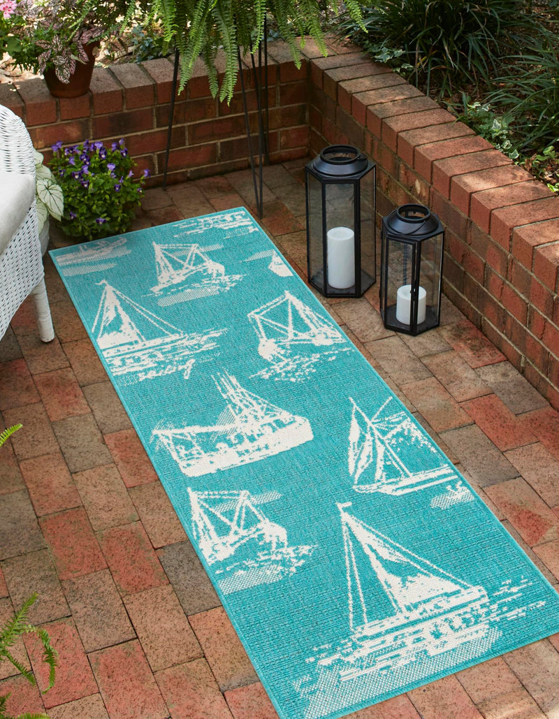Seaside Haven Rugs Collection Area Rug - Beachcomber Runner Teal lifestyle 24
