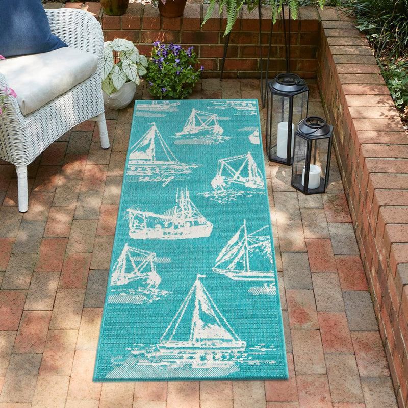 Seaside Haven Rugs Collection Area Rug - Beachcomber Runner Teal lifestyle 68