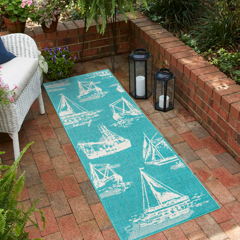 Seaside Haven Rugs Collection Area Rug - Beachcomber Runner Teal lifestyle 72