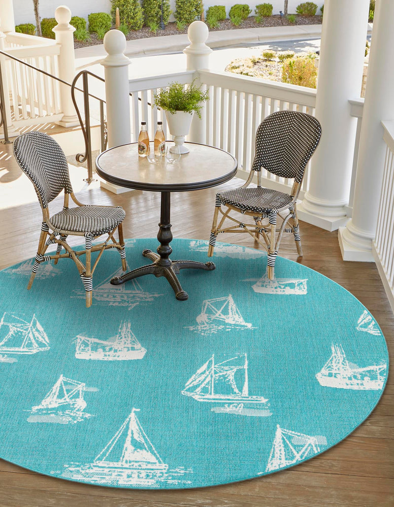 Seaside Haven Rugs Collection Area Rug - Beachcomber Round Teal lifestyle 23