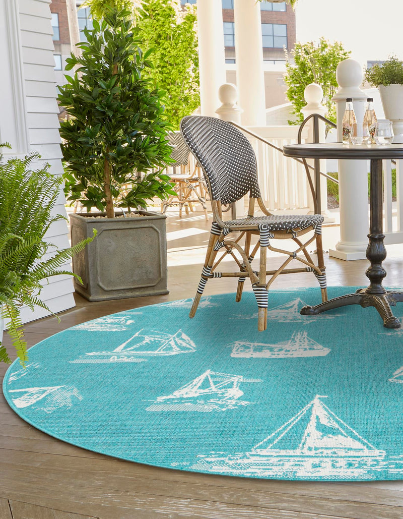 Seaside Haven Rugs Collection Area Rug - Beachcomber Round Teal lifestyle 27