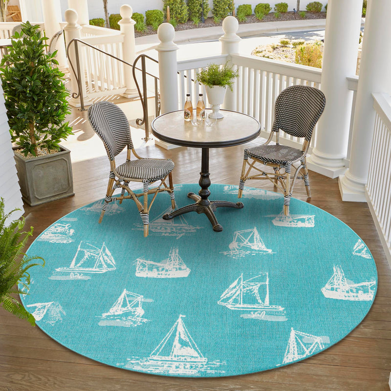 Seaside Haven Rugs Collection Area Rug - Beachcomber Round Teal lifestyle 71