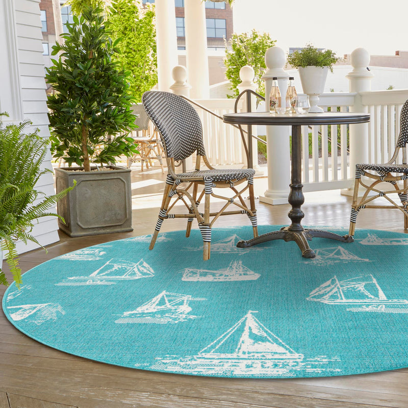 Seaside Haven Rugs Collection Area Rug - Beachcomber Round Teal lifestyle 75
