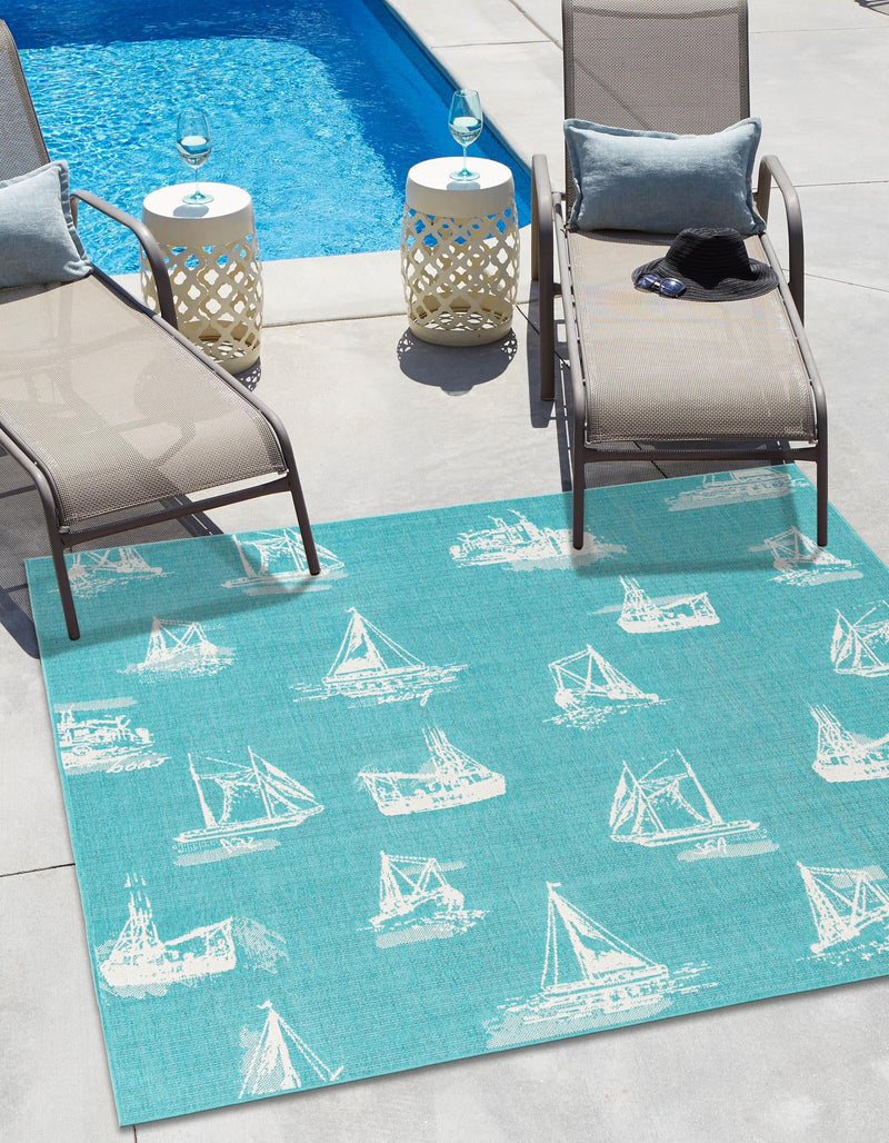 Seaside Haven Rugs Collection Area Rug - Beachcomber Square Teal lifestyle 21