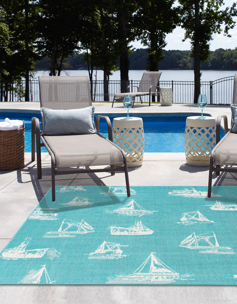 Seaside Haven Rugs Collection Area Rug - Beachcomber Square Teal lifestyle 25