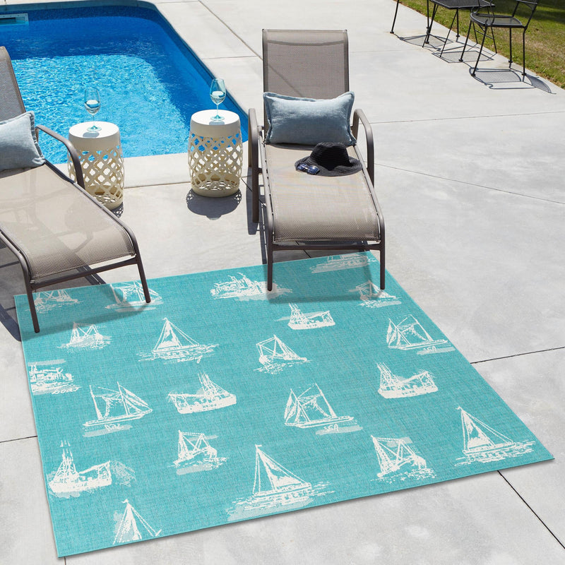 Seaside Haven Rugs Collection Area Rug - Beachcomber Square Teal lifestyle 69