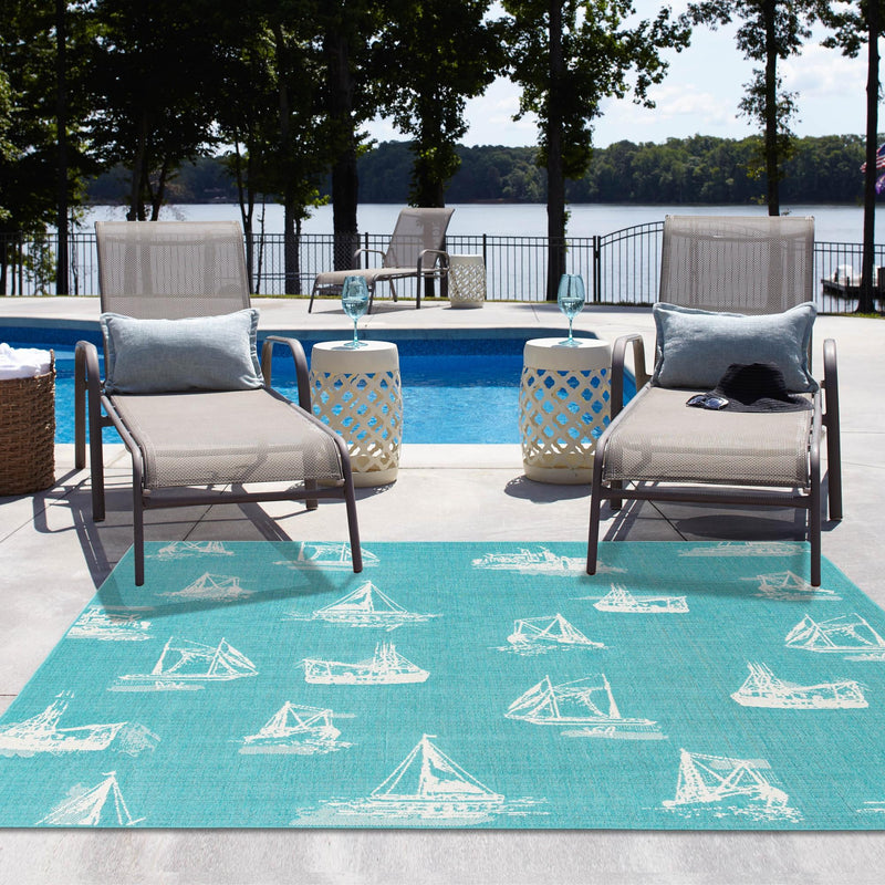 Seaside Haven Rugs Collection Area Rug - Beachcomber Square Teal lifestyle 73