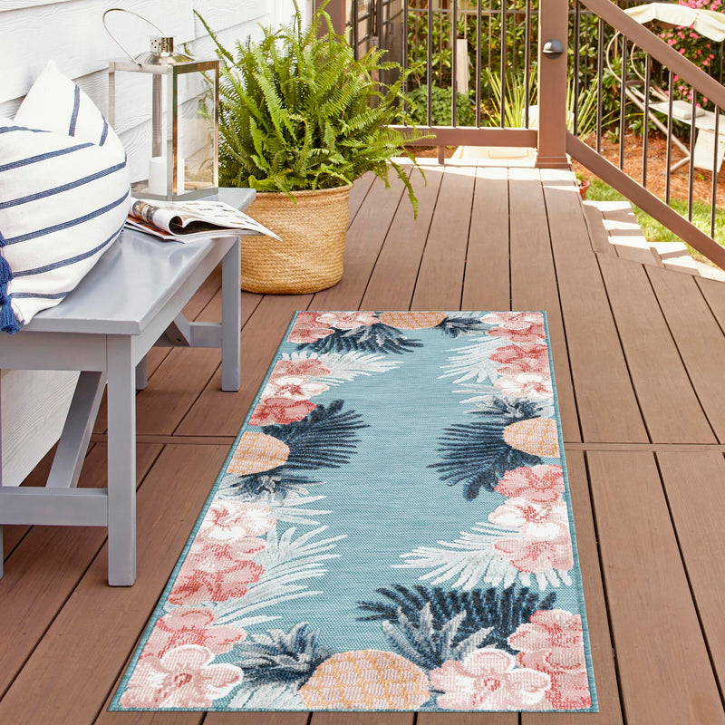 Seaside Blooms Collection Area Rug - Haven Runner Blue lifestyle 54