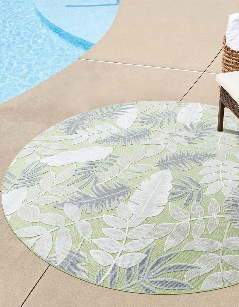 Seaside Blooms Collection Area Rug - Serene Round Green lifestyle 72