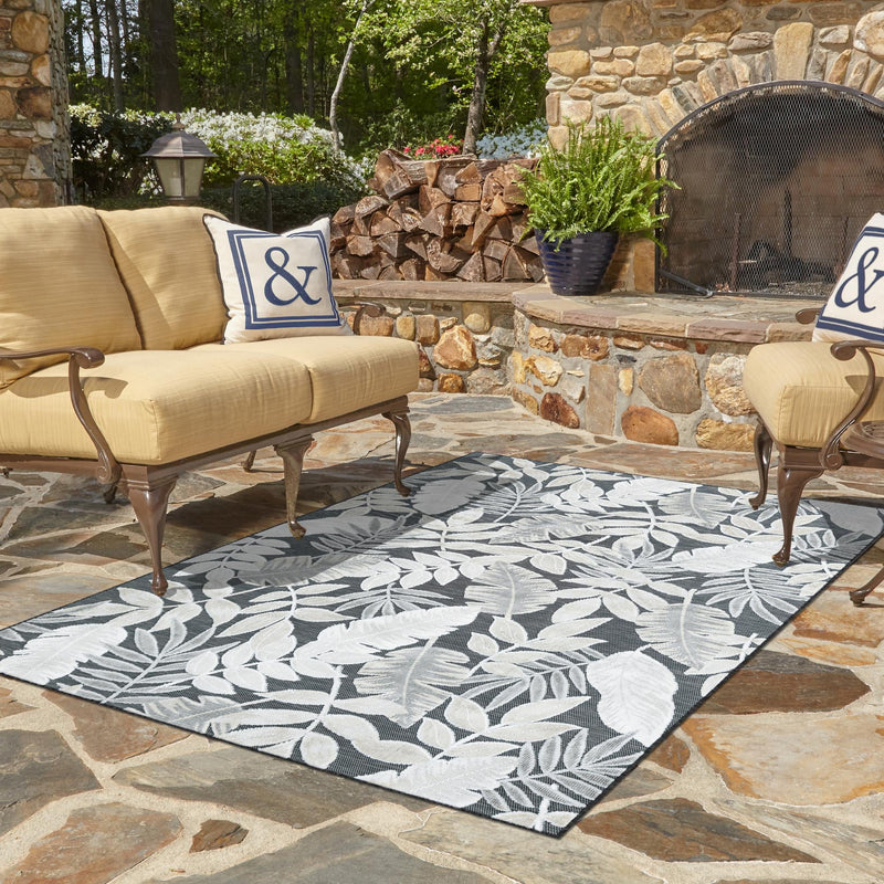 Seaside Blooms Collection Area Rug - Serene Rectangle Black lifestyle 68