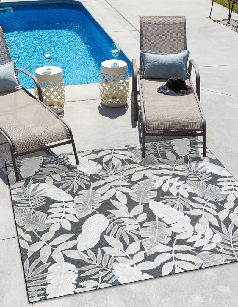 Seaside Blooms Collection Area Rug - Serene Square Black lifestyle 77