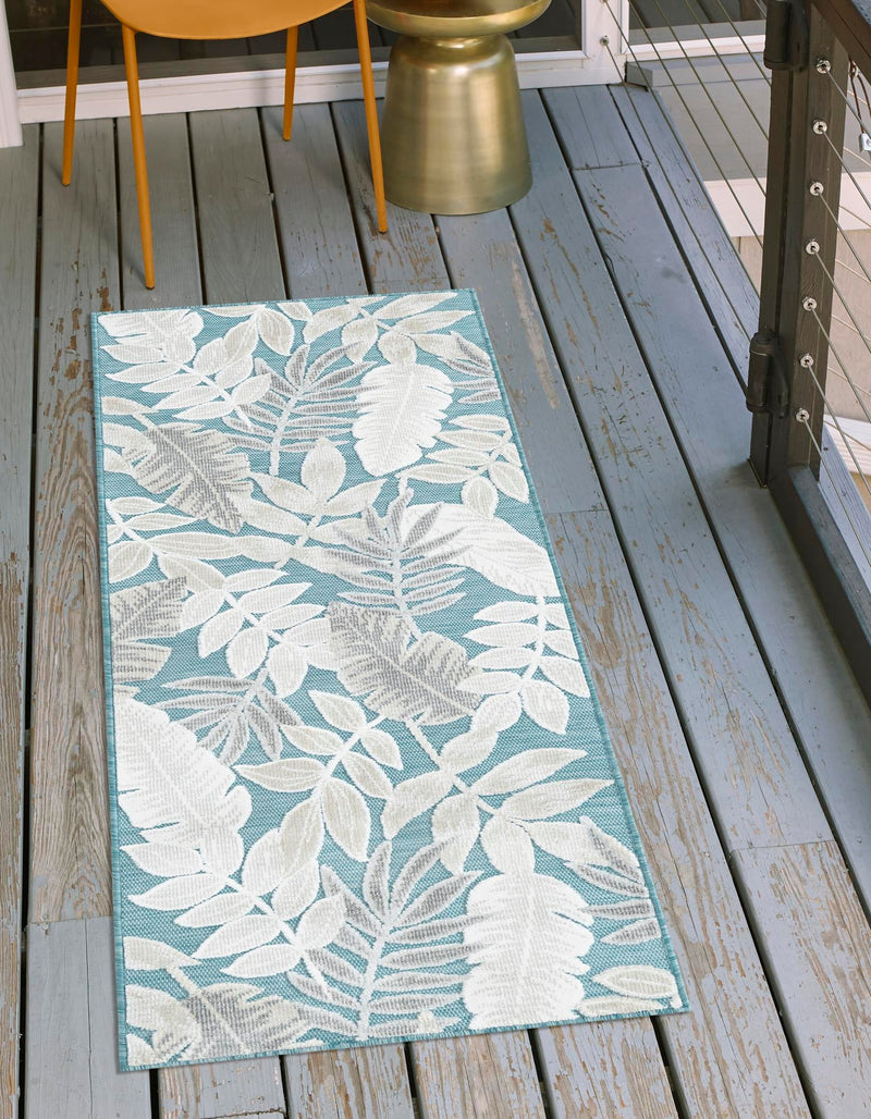 Seaside Blooms Collection Area Rug - Serene Runner Light Blue lifestyle 79