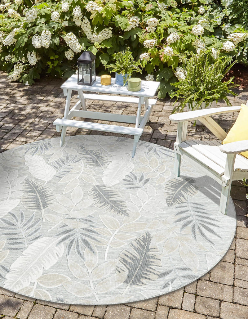 Seaside Blooms Collection Area Rug - Serene Round Gray lifestyle 81