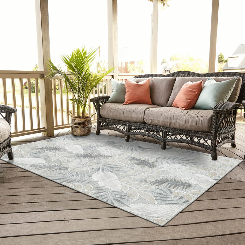 Seaside Blooms Collection Area Rug - Serene Rectangle Gray lifestyle 71