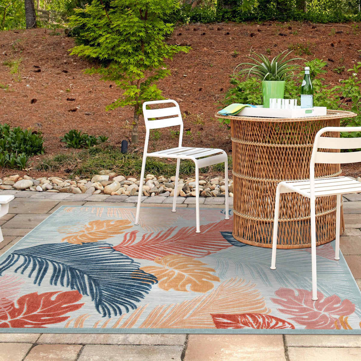 Seaside Blooms Collection Area Rug - Tranquil Square Multi lifestyle 57
