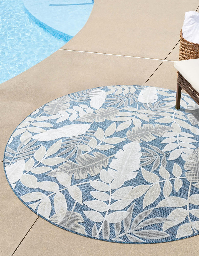 Seaside Blooms Collection Area Rug - Serene Round Navy Blue lifestyle 84