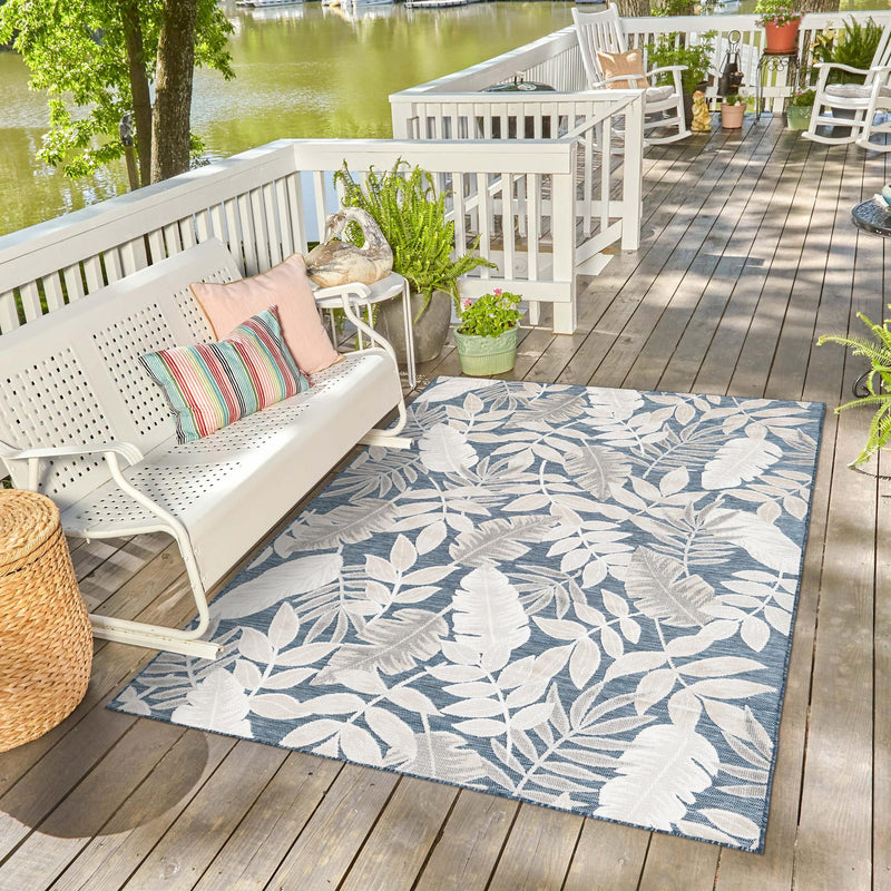 Seaside Blooms Collection Area Rug - Serene Rectangle Navy Blue lifestyle 64