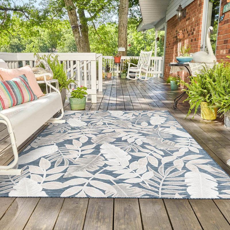 Seaside Blooms Collection Area Rug - Serene Rectangle Navy Blue lifestyle 69