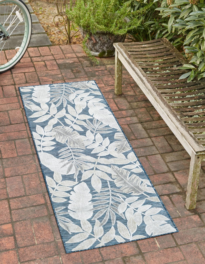 Seaside Blooms Collection Area Rug - Serene Runner Navy Blue lifestyle 85