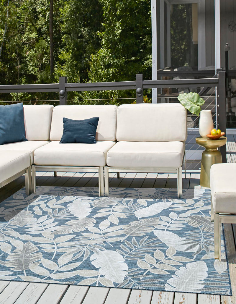 Seaside Blooms Collection Area Rug - Serene Square Navy Blue lifestyle 86