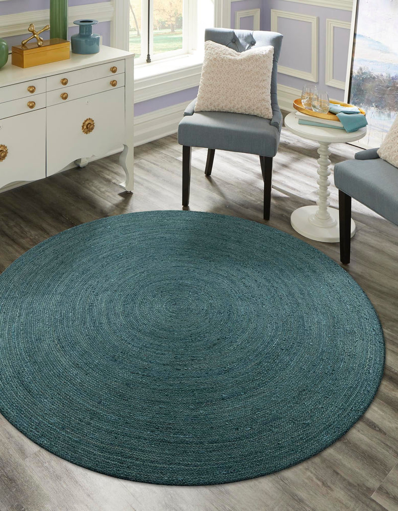 Woven Seaside Jute Collection Area Rug - Martha's Round Green lifestyle 30