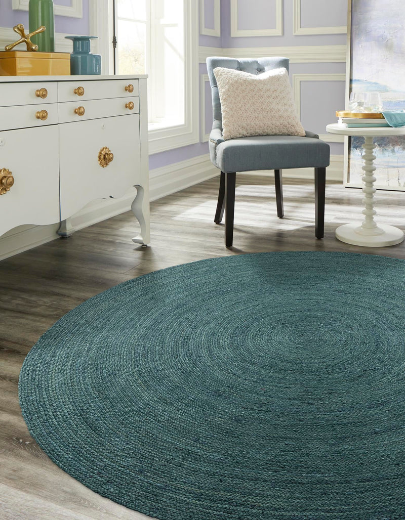Woven Seaside Jute Collection Area Rug - Martha's Round Green lifestyle 38