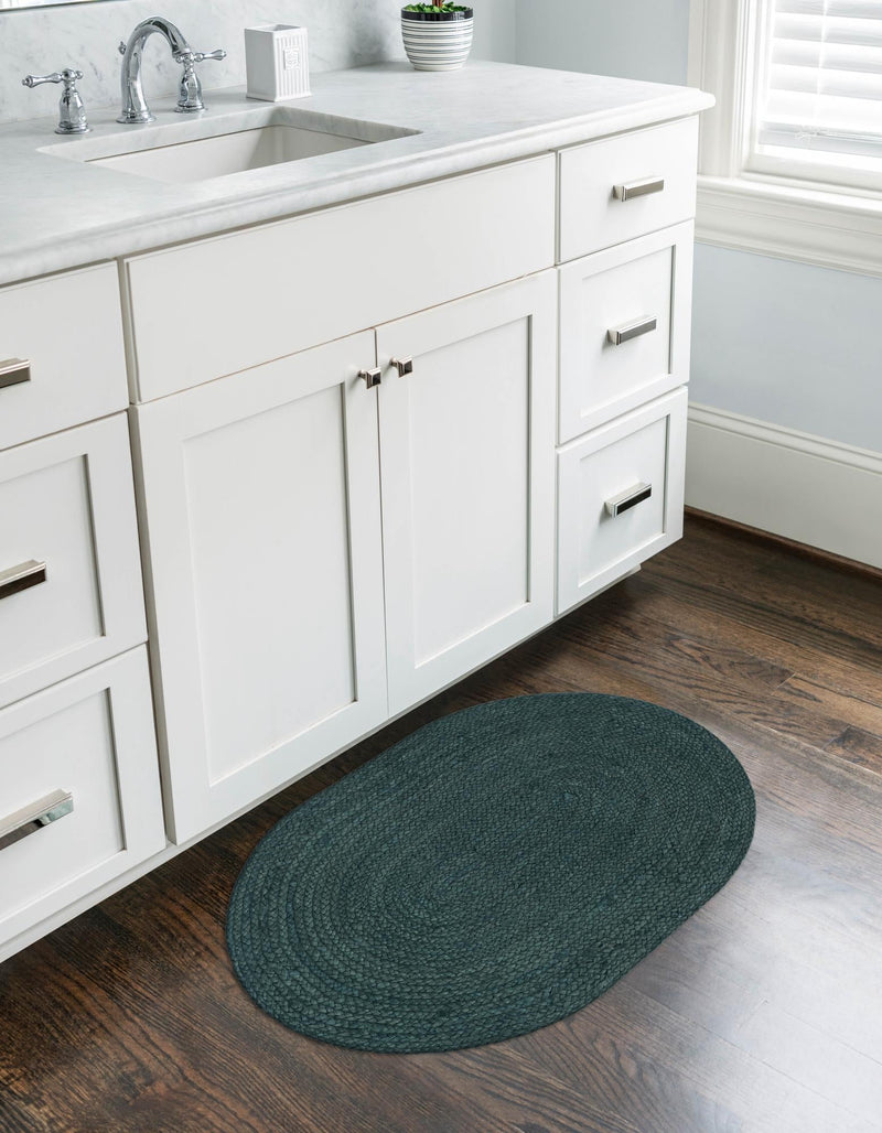 Woven Seaside Jute Collection Area Rug - Martha's Oval Green lifestyle 31