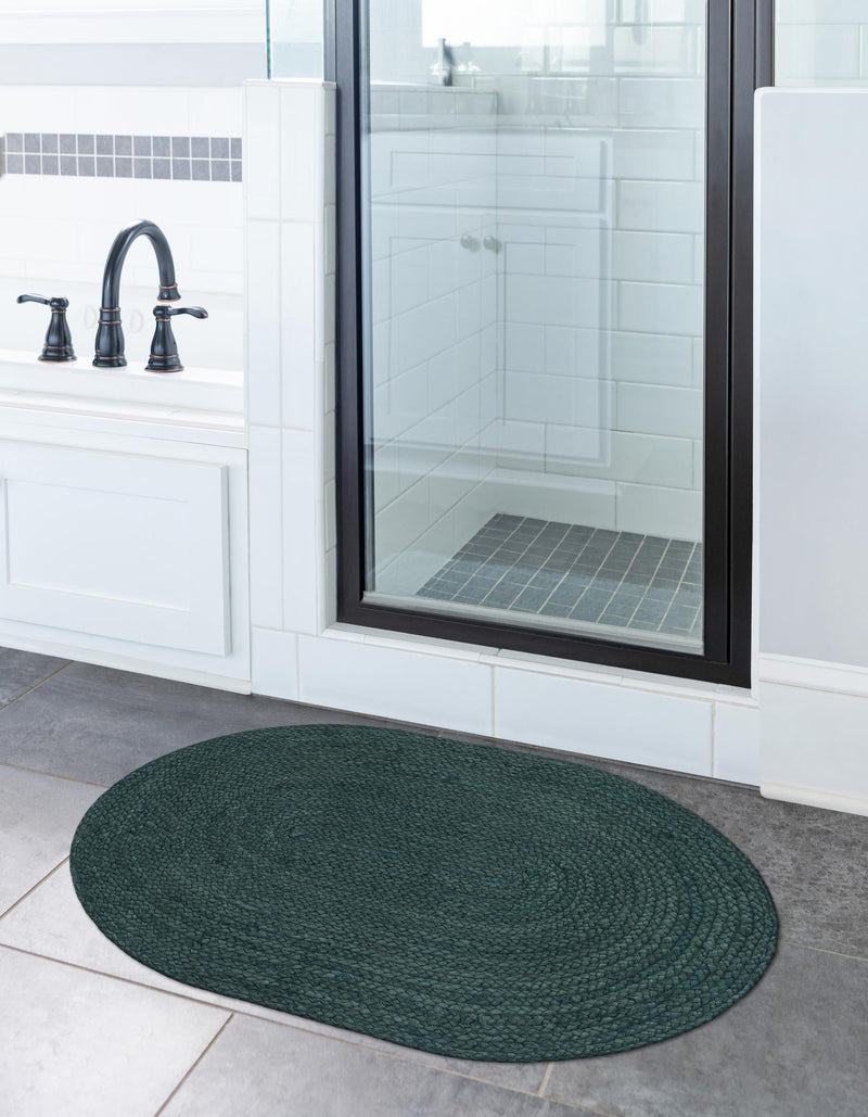 Woven Seaside Jute Collection Area Rug - Martha's Oval Green lifestyle 39