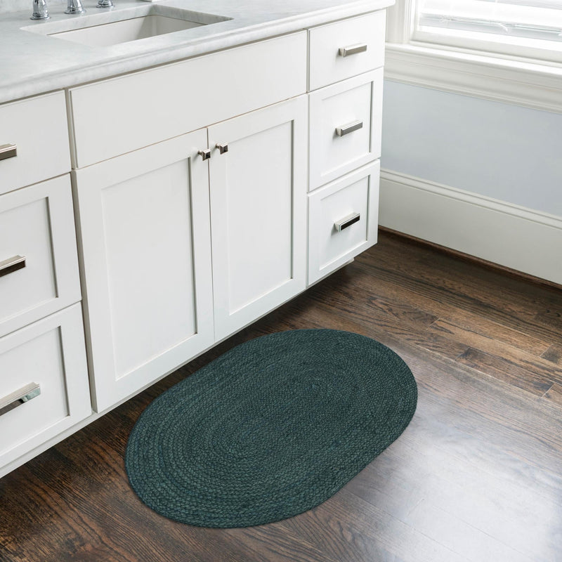 Woven Seaside Jute Collection Area Rug - Martha's Oval Green lifestyle 88