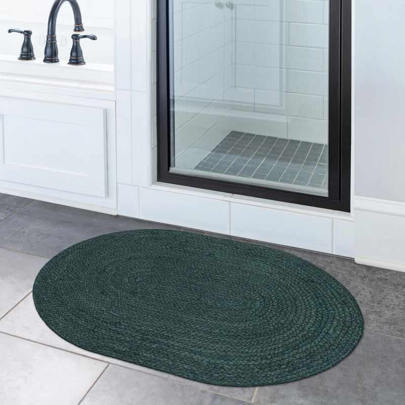 Woven Seaside Jute Collection Area Rug - Martha's Oval Green lifestyle 96