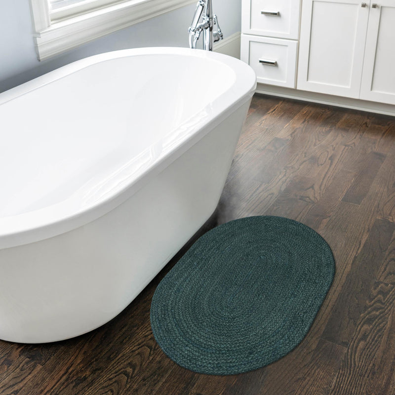 Woven Seaside Jute Collection Area Rug - Martha's Oval Green lifestyle 99