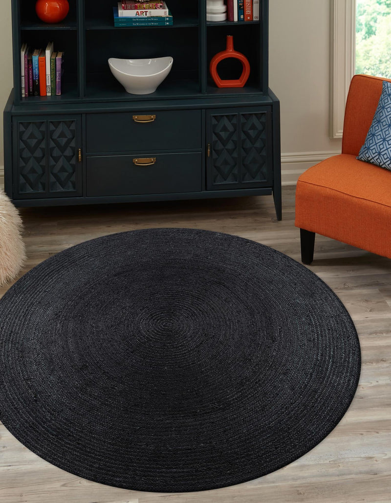 Woven Seaside Jute Collection Area Rug - Martha's Round Black lifestyle 32