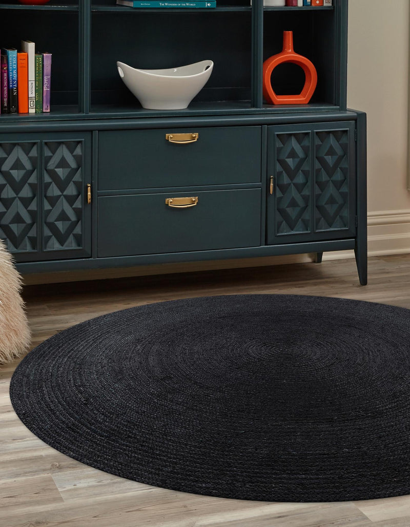 Woven Seaside Jute Collection Area Rug - Martha's Round Black lifestyle 40