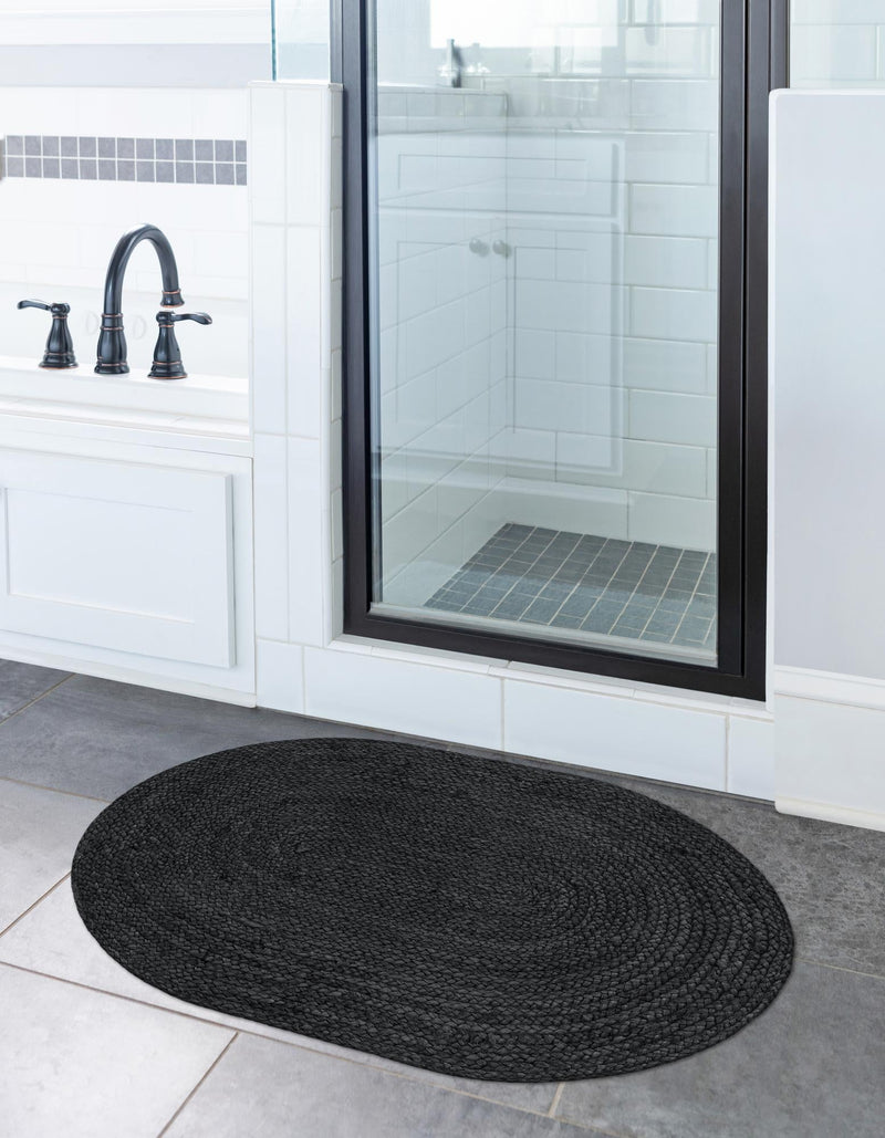 Woven Seaside Jute Collection Area Rug - Martha's Oval Black lifestyle 33